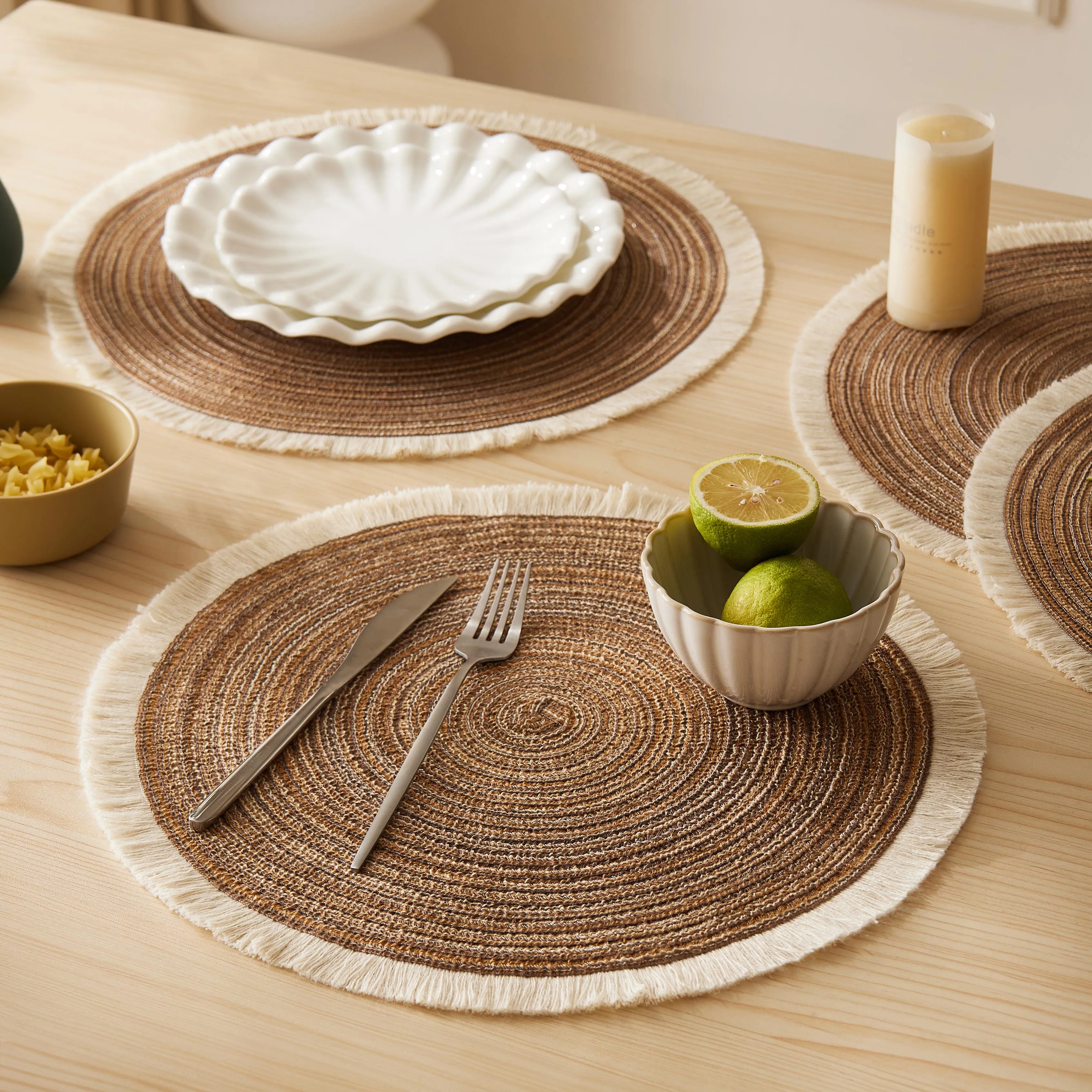 حار جولة مضفر المفارش مجموعة من 4 قابل للغسل PP مقاومة للحرارة 38 سنتيمتر الجدول مكان حصيرة للمطبخ عيد الميلاد طاولة طعام ديكور الحفلات #2