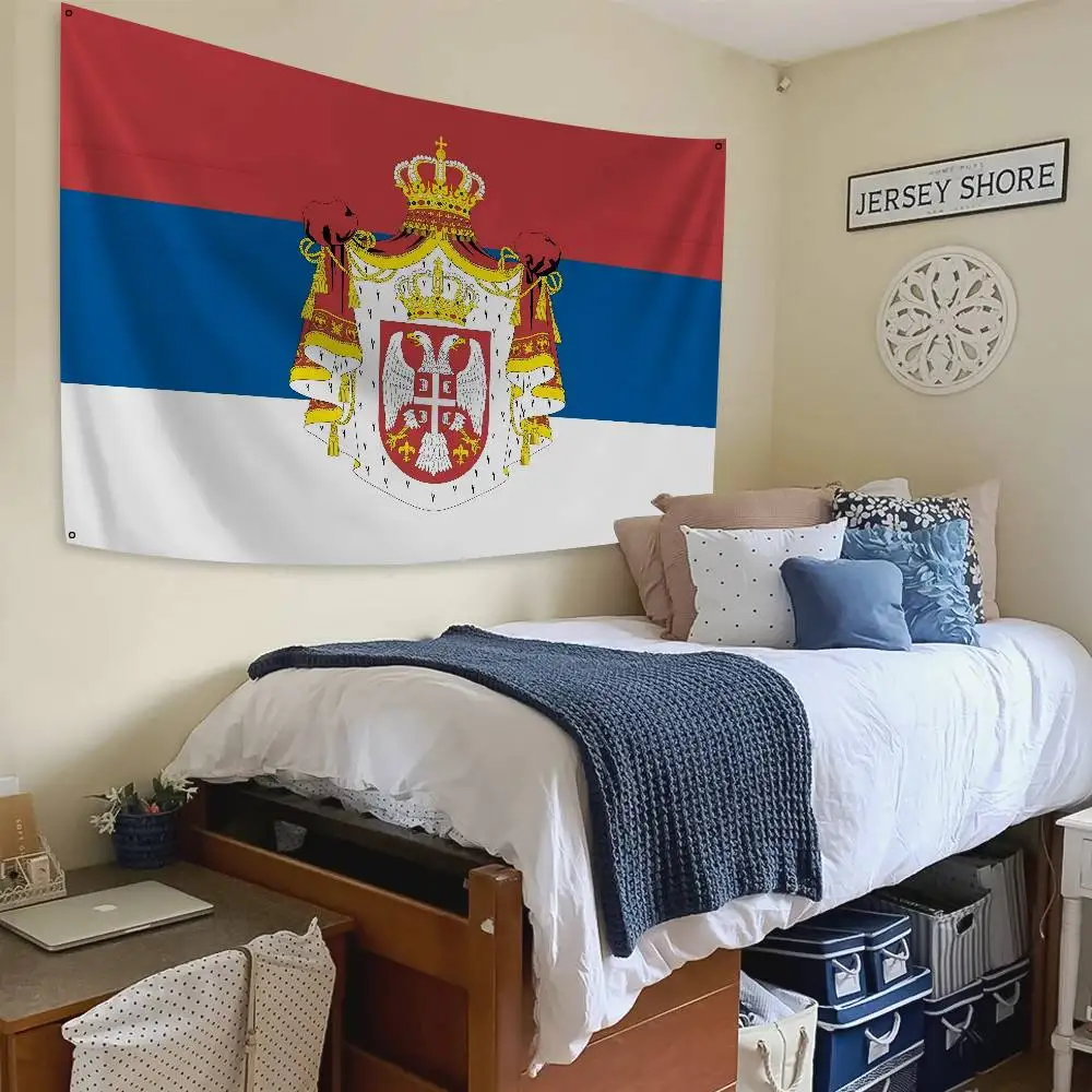 Serbia Flag Banners Four Hole Flag Polyester Outdoor Decor Room Aesthetic