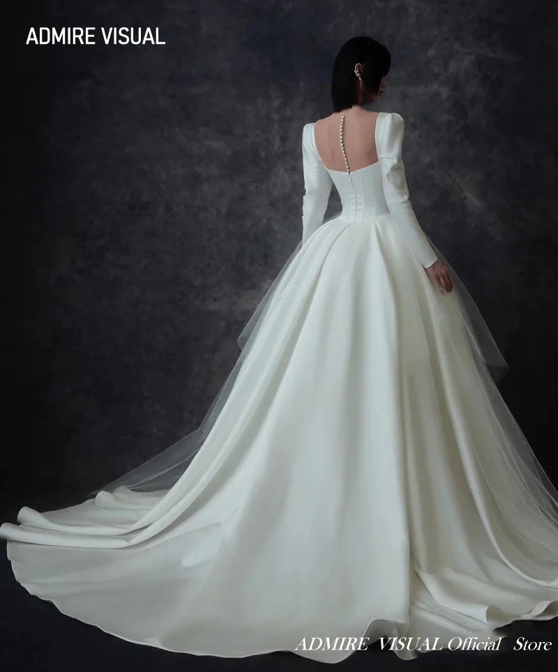 Neueste Hochzeits kleid A-Linie Satin Schatz Ausschnitt mit vollen Ärmeln maßge schneiderte Prinzessin Brautkleid Vestidos de Novias