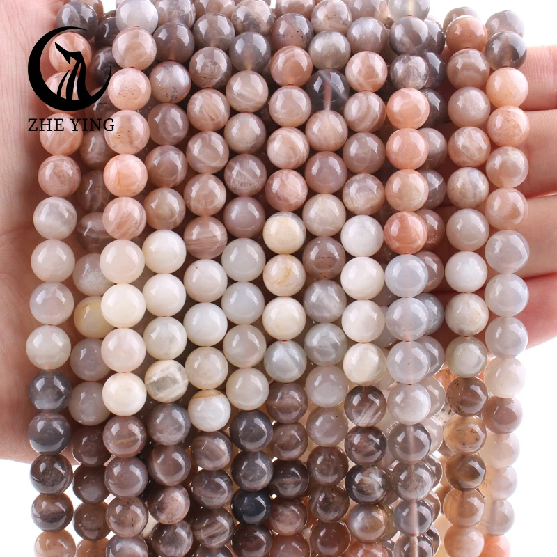 Natural Peach Moonstone Beads 8/10mm Mix Color Round Gemstone Loose Spacer Beads For Jewelry Making DIY Bracelets Necklace 15