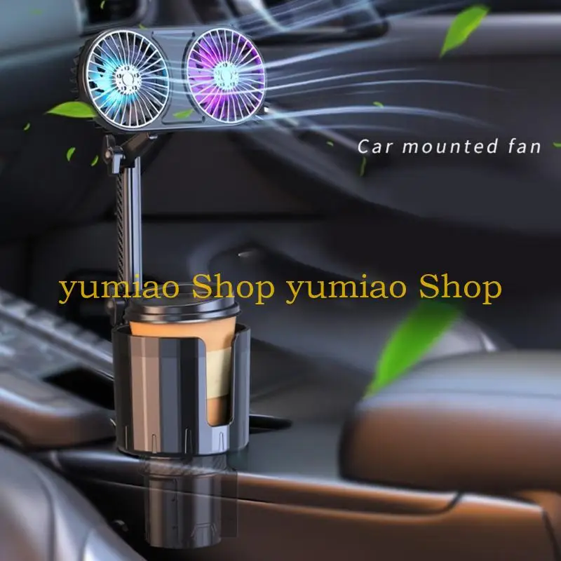587B Car Cup Holder USB Car Fan 2 in 1 Adjust Speed 360 Degree Rotating Fan for Refreshing Air