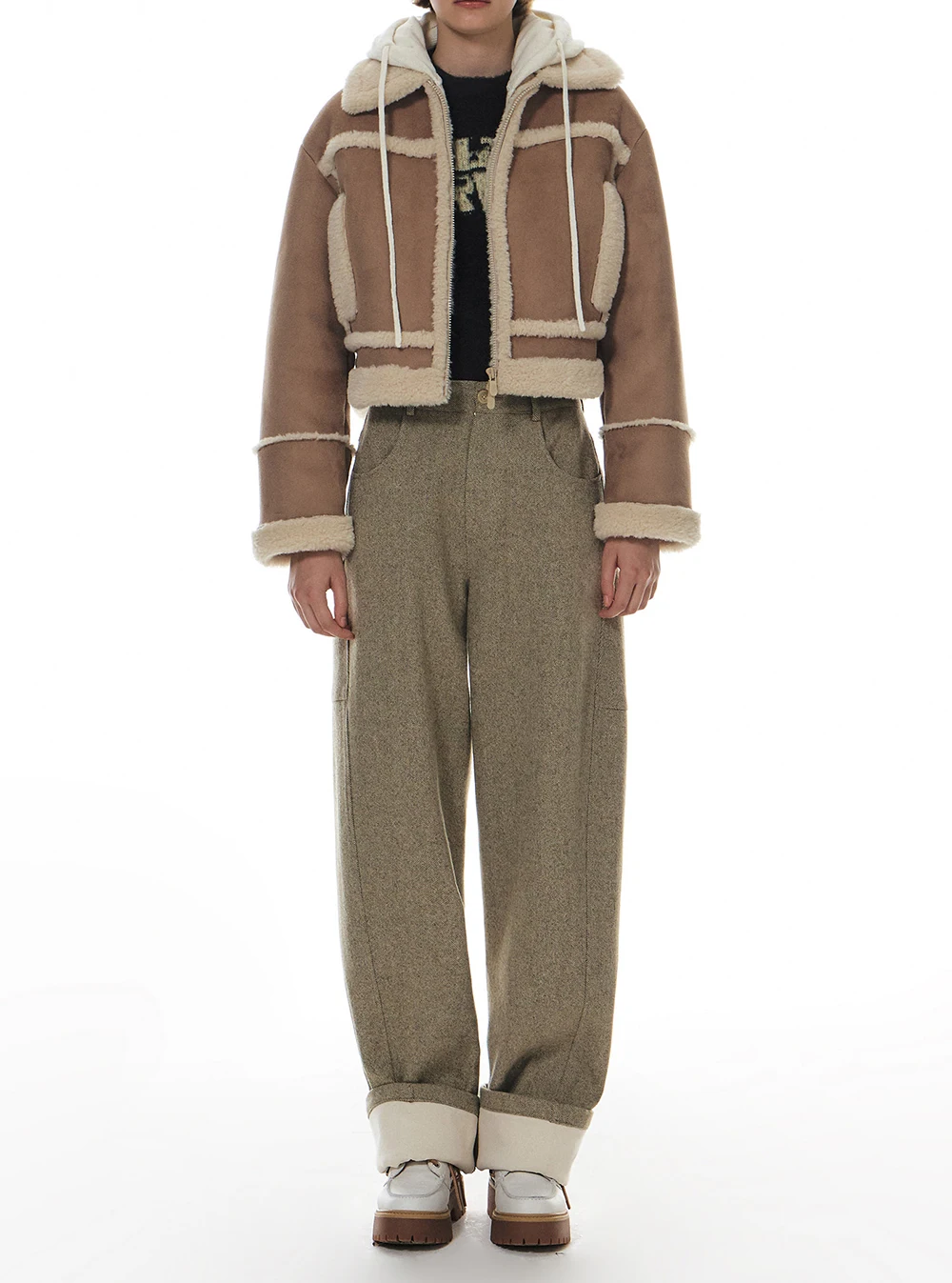 Cappotto da donna con doppia cerniera in pelliccia di agnello Jaet ort Sle East Gate G**e Cappotto con doppia cerniera Super ort intercato in pelle e pelliccia