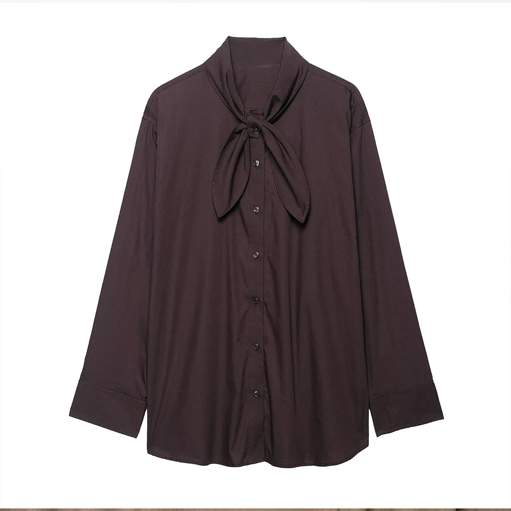 

Новые товары весны и осени в европейском и американском стиле, модный и элегантный стиль, рубашка с бантом в гонконгском стиле в стиле ретро.