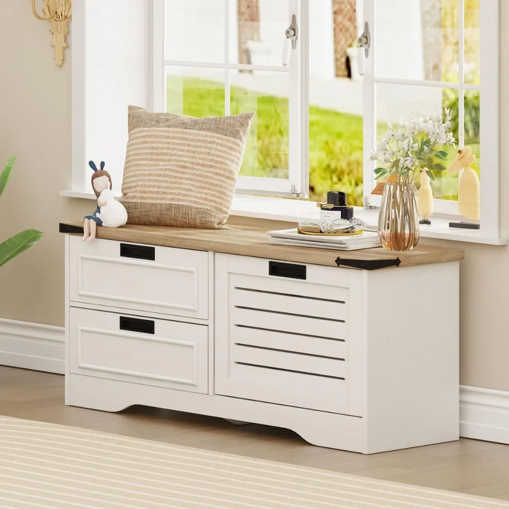 مقعد تخزين الأحذية الخشبي مع درج قلاب للمدخل وغرفة المعيشة والممر بلمسة نهائية من خشب البلوط الريفي