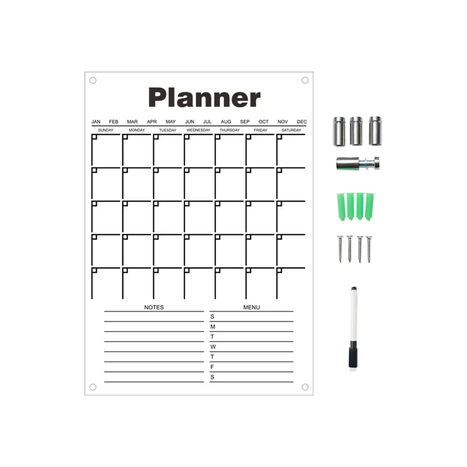 Calendario de tablero de acrílico, tabla de borrado en seco semanal para Plan de comidas, entrada de estudio