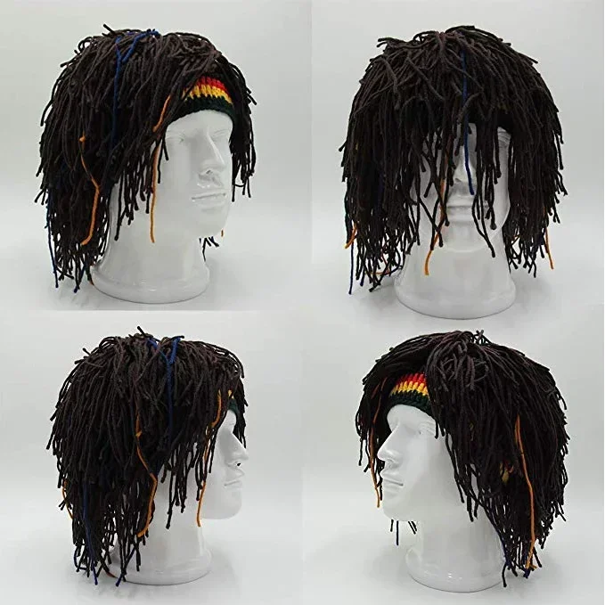 Handmade Fancy Wig Caps Funny Knit Beanie Hat Rasta Bob Wig Hat with Dreadlocks