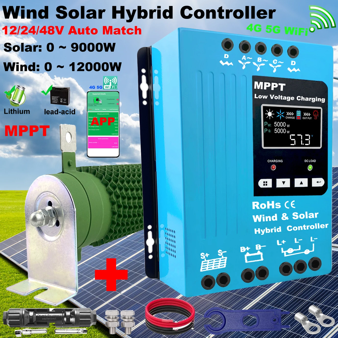 

3000 Вт 12/24/48 В автоматический контроллер солнечного ветра дополнительный Wi-Fi MPPT гибридный контроллер заряда ветровая солнечная панель зарядное устройство использование солнечного ветра
