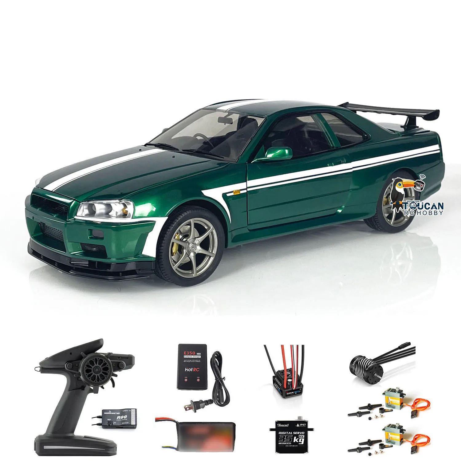 Capo RC Racing Car 1/8 R34 GTR 4WD Assembled 4x4 Metal High Speed RC Drift Speed Car Model Battery Motor Servo RTR Toy