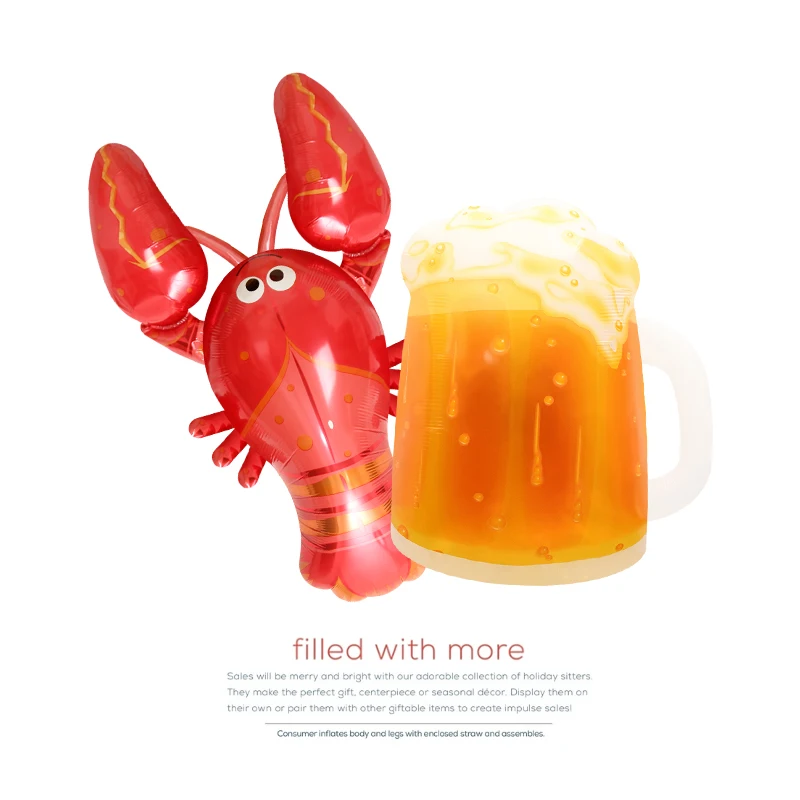 (1Pc) Birthday Party Decoration Props Photo Props Toy Balloon Beer Cup Lobster Shape Cartoon Creative Aluminum Film Balloon