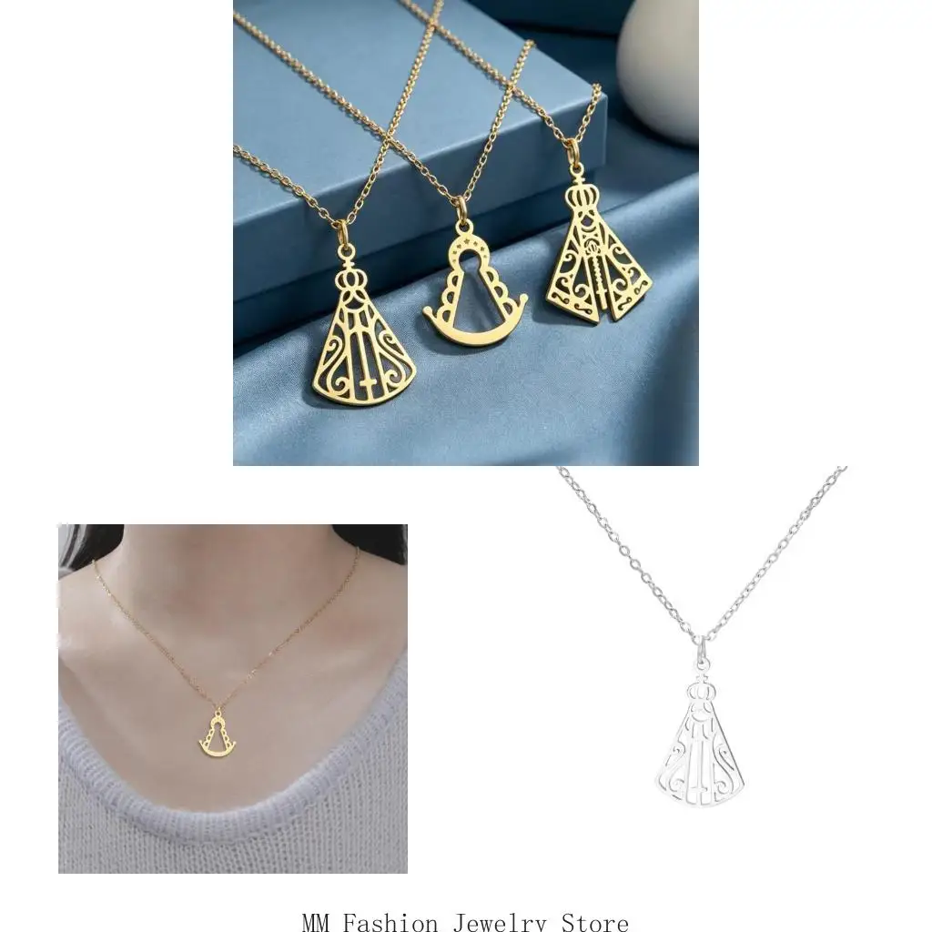 Openwork Metal Pendant Necklace with Polished Link Chain, Made of 304 Stainless Steel for a Defined Focal Detail D0UB