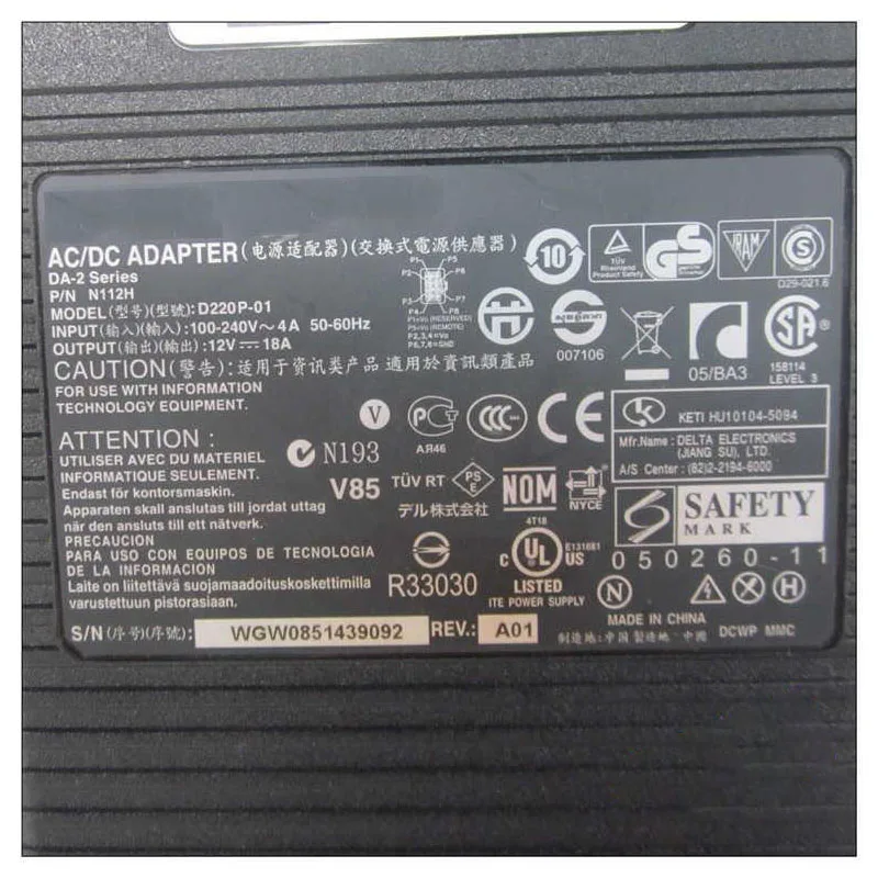 Imagem -03 - Adaptador para Laptop Dell Fonte de Alimentação 12v 18a 220w 5.5x2.5 mm Adp280bb b Adp-220ab b M8811 220p01 Da-2 Pe4c-ec060a V3.0