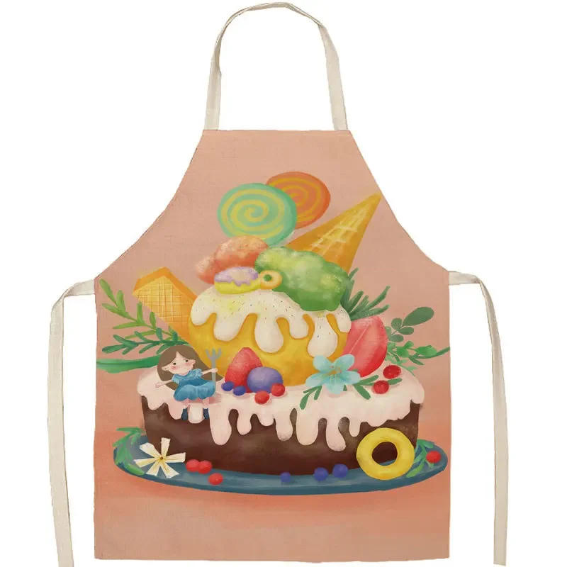 Fashion Ice Cream Series Apron Cold Drink Restaurant Fruit Pattern Apron Unisex Apron Kitchen Cleaning and Anti Fouling Apron