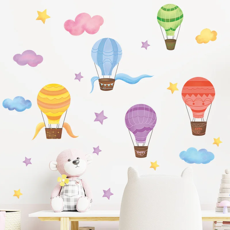 Cartoon Painted Hot Air Balloon Wall Stickers Children's Room Decor Kids Bedroom Home Decoration Mural Self Adhesive Wallpaper
