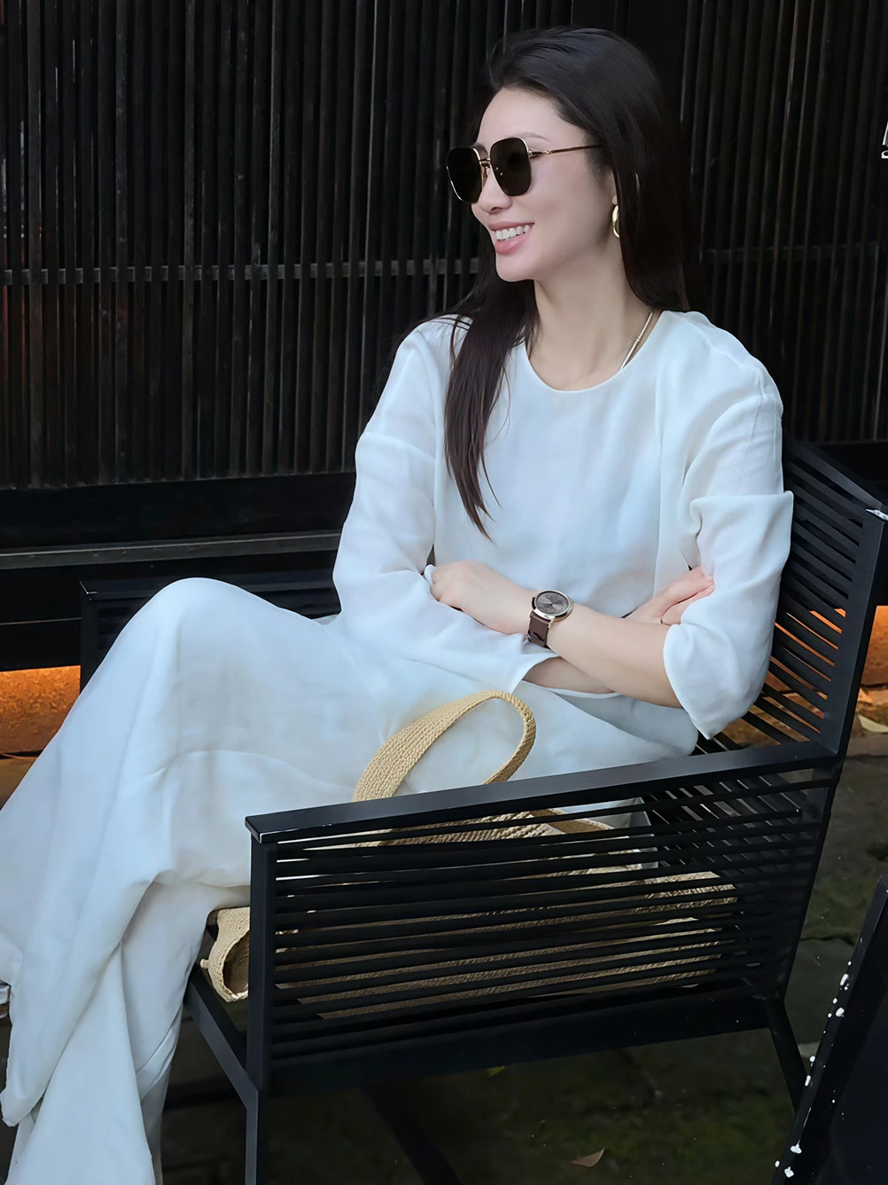 Summer Comfortable Linen Cotton T-Shirt Wide Leg Pants Two-Piece Set Women's Loose Fit Casual Style Breathable round Neck Top