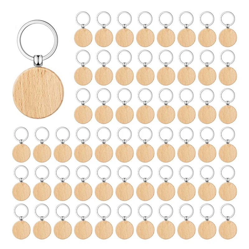 200 Pieces Blank Wooden Key Tag Key Engraving Blanks Unfinished Wood Keychain Key Ring Key Tags For DIY Crafts,Round