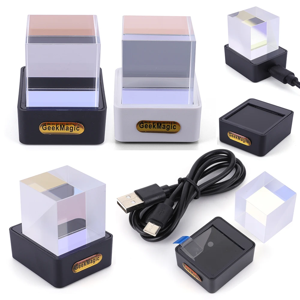 Crystal Cube Photo Display Holographic Desktop Smart Weather Station Digital Clock with GIF Animations Album for Desktop Decor