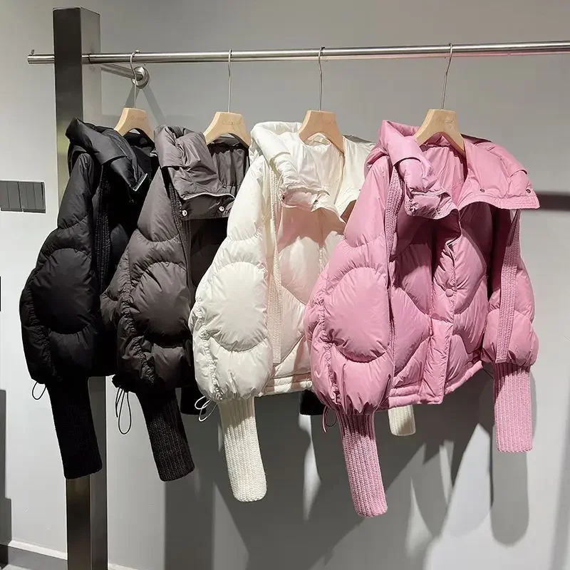 Chaqueta de plumón de pato blanco con capucha para mujer, prendas de vestir gruesas cortas informales cálidas de talla grande para otoño e invierno, novedad de 2024