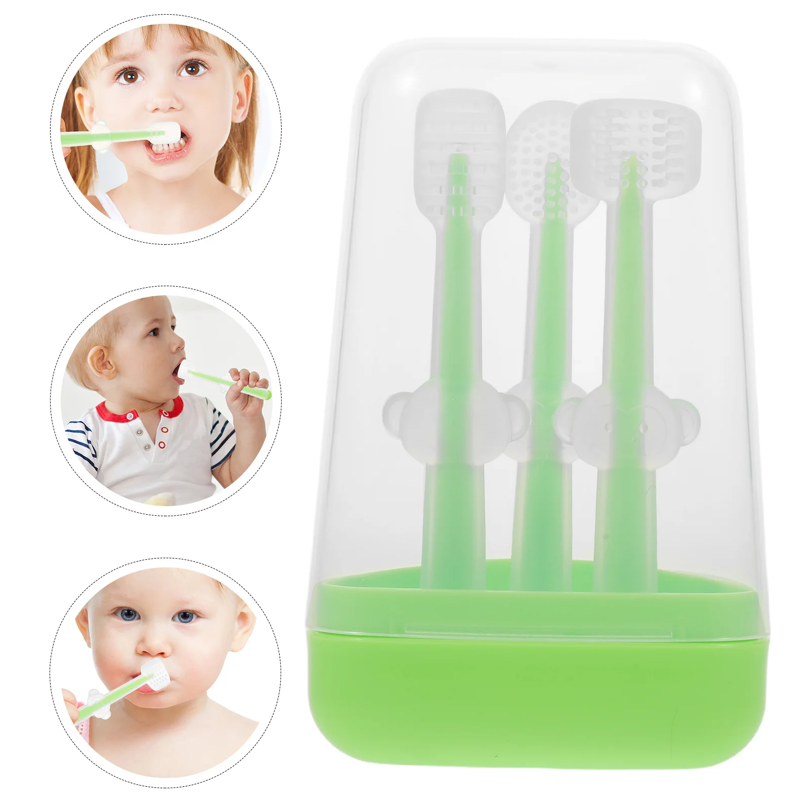 

1Set Baby Oral Cleaner Newborn Soft Silicone Toothbrush Set Infant Gum Brush Tongue Scraper Easy Hold Design Kids Use