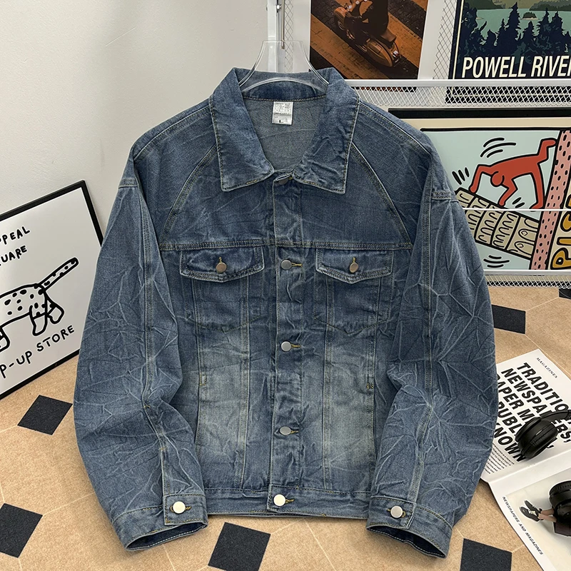 

Джинсовое пальто с винтажным воротником Jaet Street Sle, американская рабочая одежда в стиле ретро, молодежное пальто свободного покроя, весна-осень