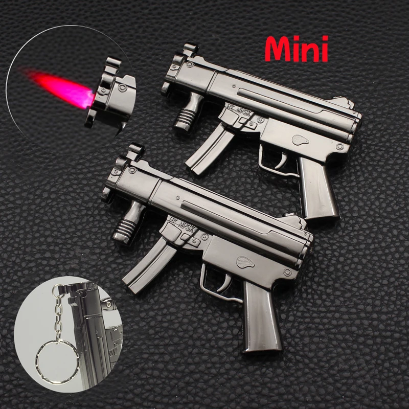 New Mini Gun Type Keychain Lighter Butane Gas Refillable Lighter Metal Windproof Red Flame Portable Lighter Smoking Accessories