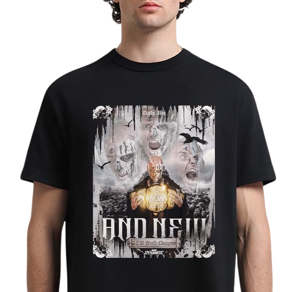 Camiseta Masculina Vintage Darby Allin 2026 AEW World Champion Unissex de Algodão Manga Curta Y2K Oversized Popular Fashion Tee Top