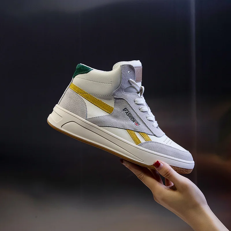 

Plataforma Mujer Sneakers Women Tennis Female Women Genuine Leather White Shoes Women's Winter High Top Fleece Student Flat Shoe