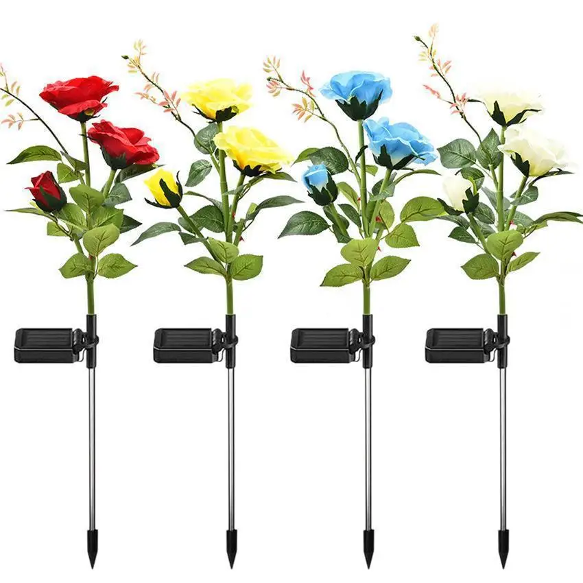 

Solar Rose Lamp, Outdoor Landscape, Garden Decoration, Five-headed Rose Simulation Flower, Lawn Lights