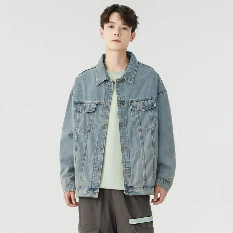 

Retro Denim Jaet for Men Loose American Workwear Sle Harajuku Spring Autumn Faionable And Haome Outerwear