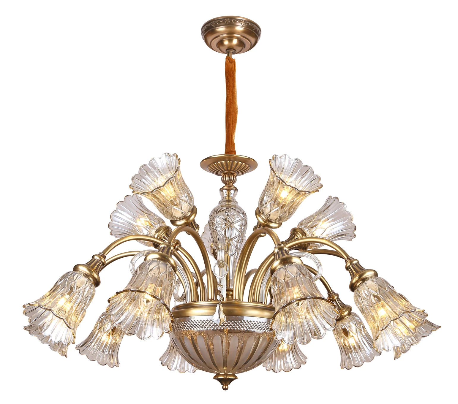 Modern villa gold crystal water drop chandelier with LED ceiling light