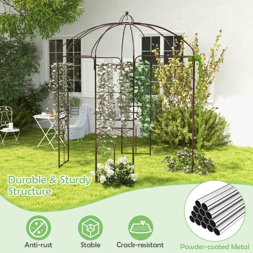 Caramanchão de jardim em forma de gaiola, gazebo de jardim de metal resistente com treliça, treliça de arco de jardim para plantas de escalada