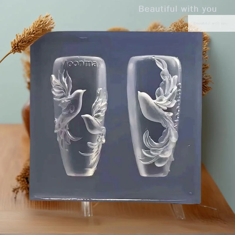 Molde de arte de unha de silicone de pombo 3D personalizado, modelo de gravação transparente, acessório de design de manicure DIY