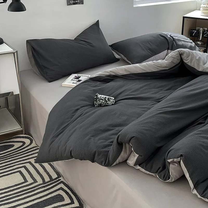 

Solid Double-Sided Bubble Cotton Bed Four Piece Set Super Soft Naked Sleeping Duvet Cover Bed Sheet Single Double Bed Quilt Sets