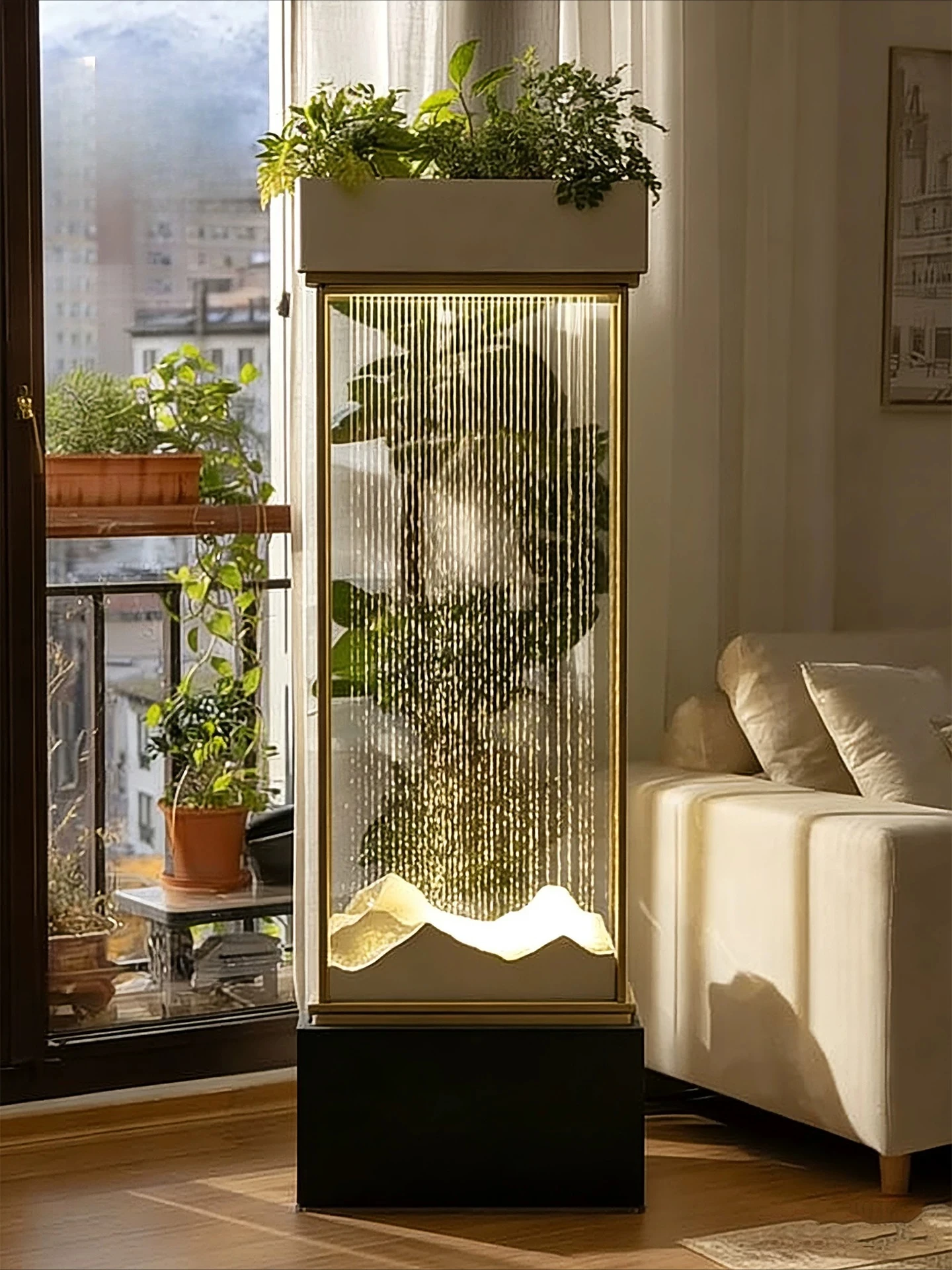 Stainless steel water ornament living room household circulating water landscape floor-to-ceiling landscaping lantern