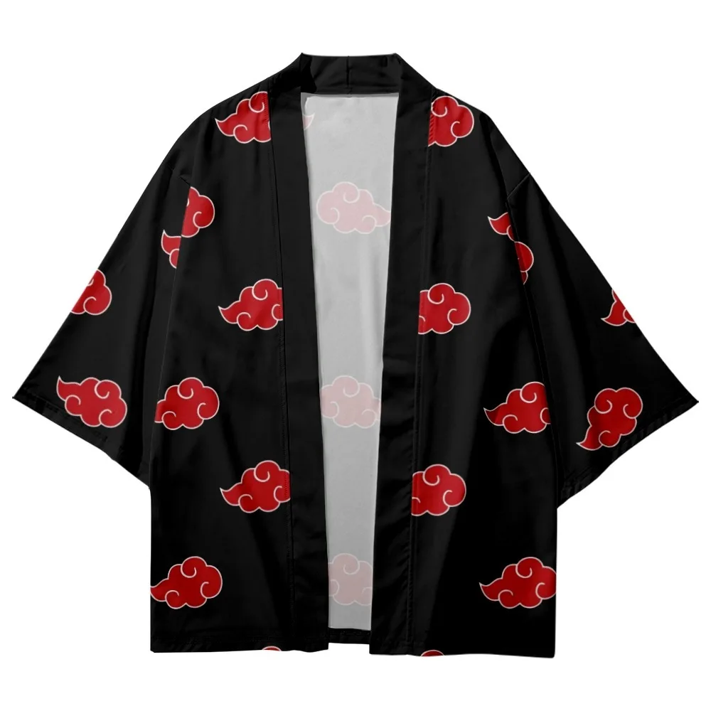 Red Clouds Printed Black Couple Women Men Japanese Kimono Cardigan Beach Shorts Harajuku Casual Loose Streetwear