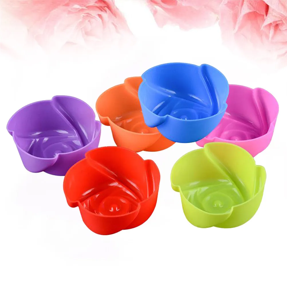 8Pcs Silicone Rose Flower Muffin Cups Decorative Set Heat Resistant for Oven Microwave Cupcake Mold Baking Mold