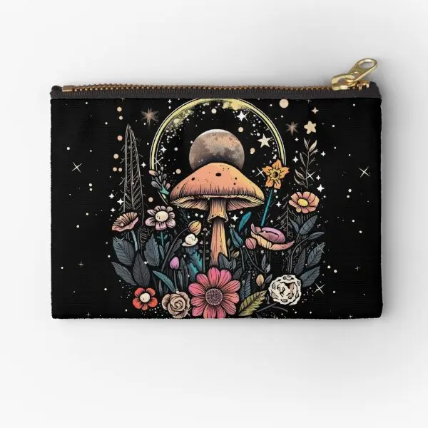 Mushroom Moon Wildflowers In Space  Zipper Pouches Underwear Pure Women Pocket Cosmetic Men Storage Panties Packaging Bag Small