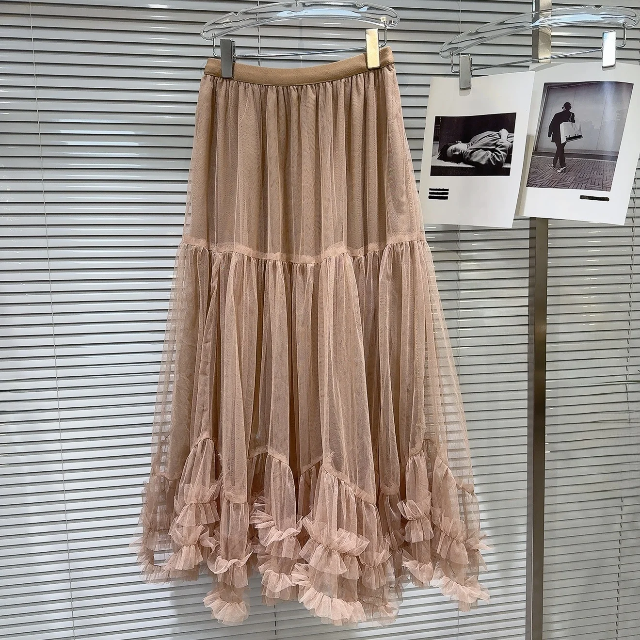 Jupe longue douce pour femmes, avec oreilles en bois, ourlet en dentelle, filet d'épissure, jupe Midi Ele Chic pour dames