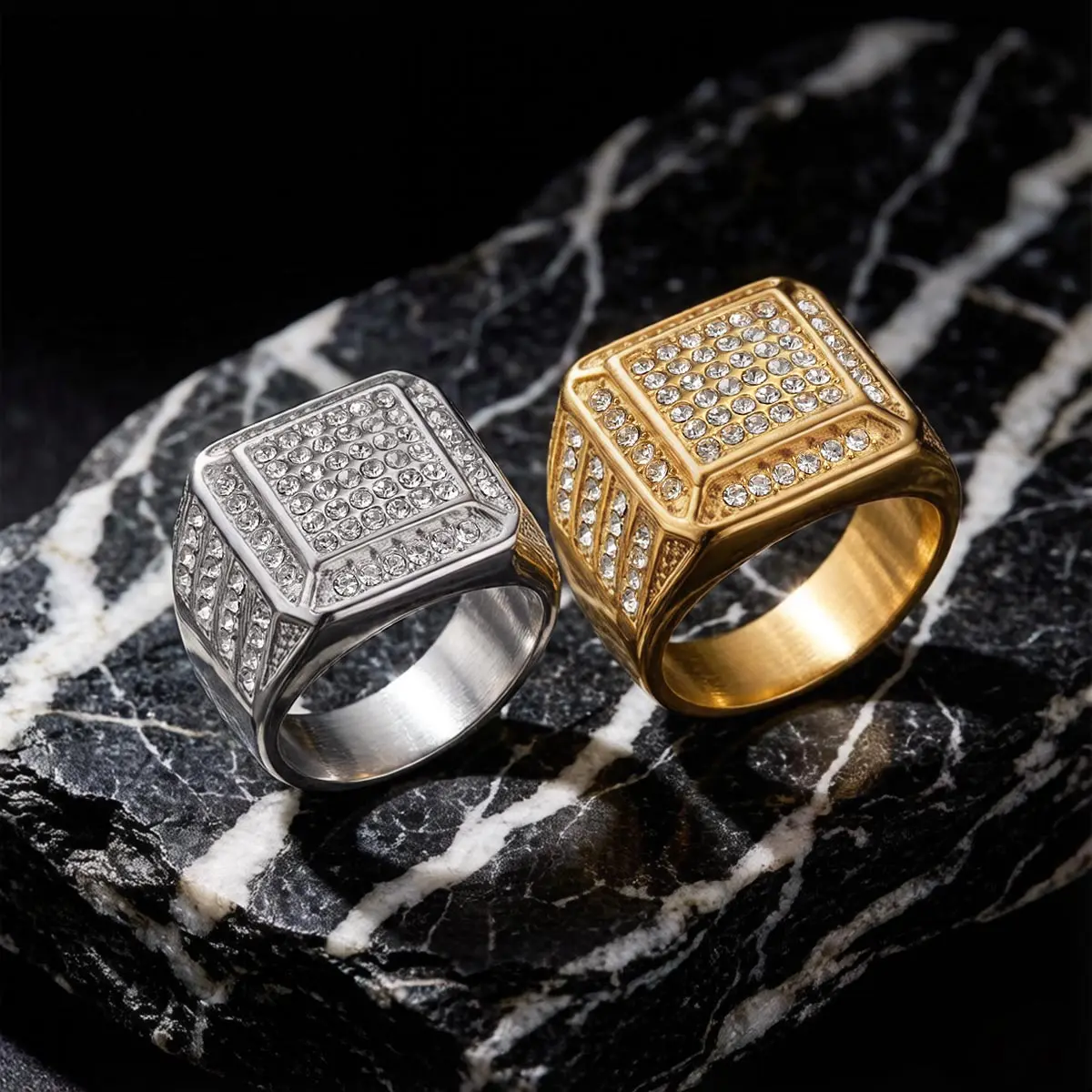 

Retro Men's Full Diamond Luxury Ring Jewelry Hip-Hop Titanium Steel/Stainless Steel High-Quality Non-Fading Men's Ring