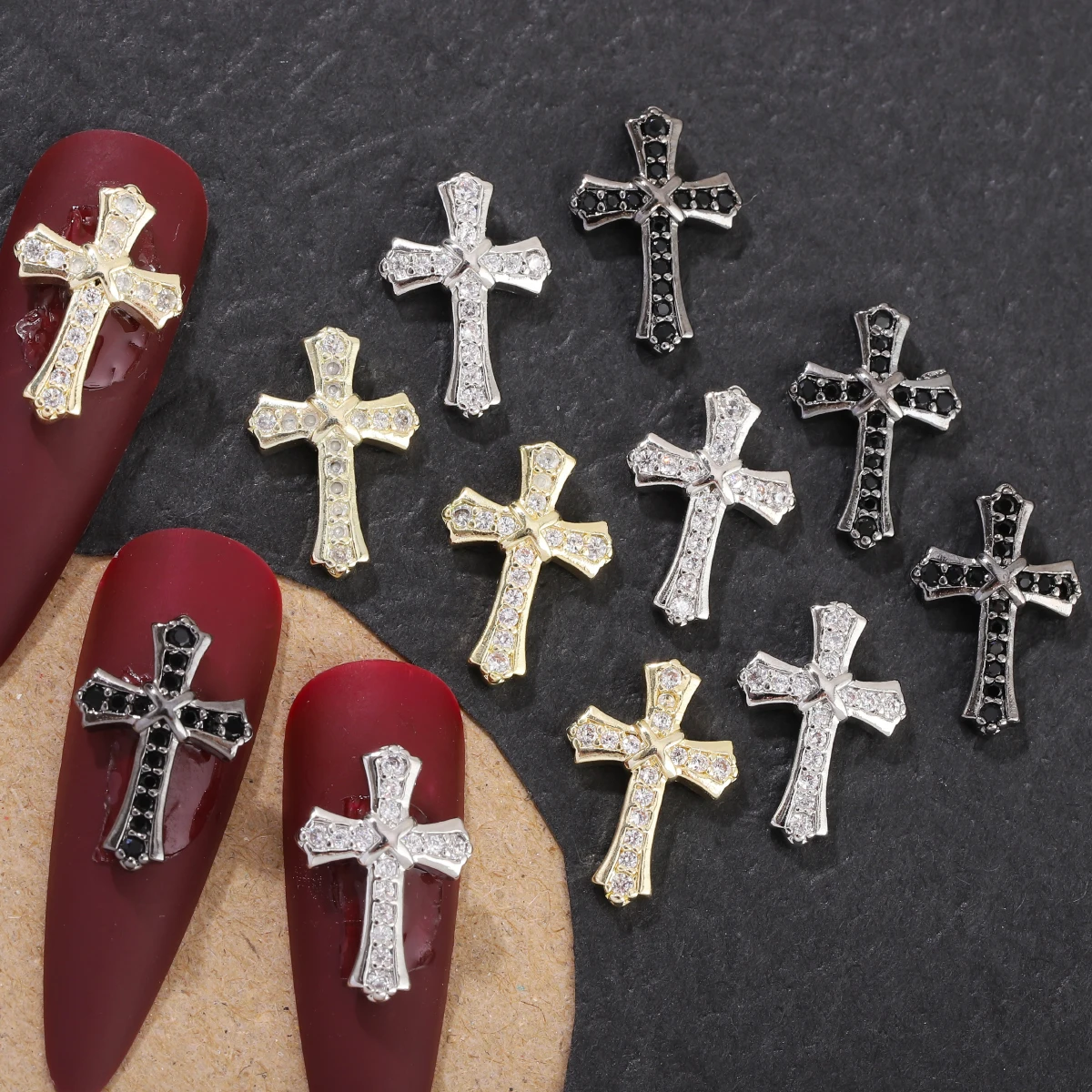 6szt punk wind dark retro krzyż wiertarka do paznokci trim y2k metalowy zestaw miedzi diament cyrkon krzyż rhinestone akcesoria do wierteł do paznokci