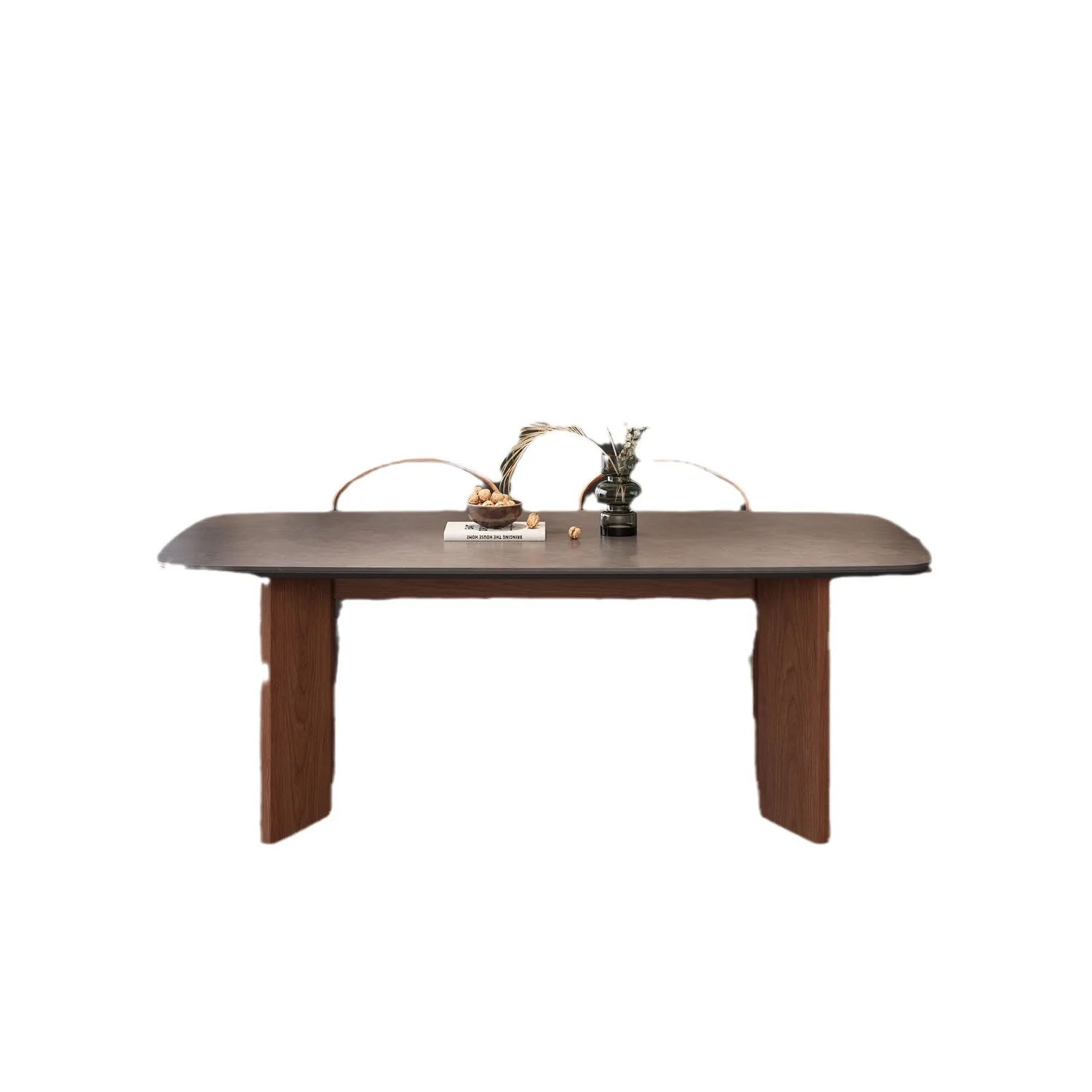 

French retro walnut solid wood rock slab dining table living room home light luxury modern simple Italian black dini