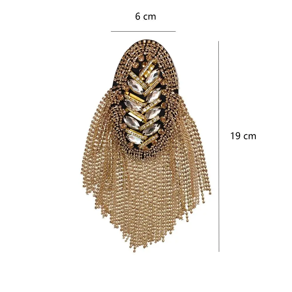 جديد حجر الراين الكتف شرابة الكتفية انفصال الذهب بروش سلسلة طويلة الكتف الكتفية المجوهرات #5