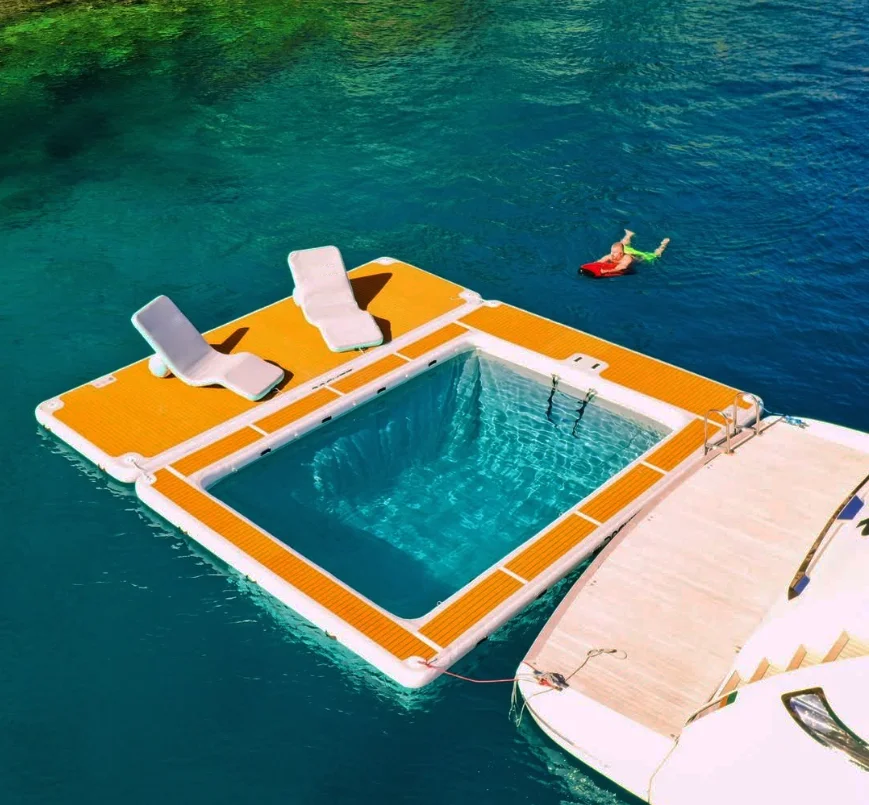 Lake Floats Adults Floating Raft Water Platform Inflatable Floating Dock With Detachable Ladder