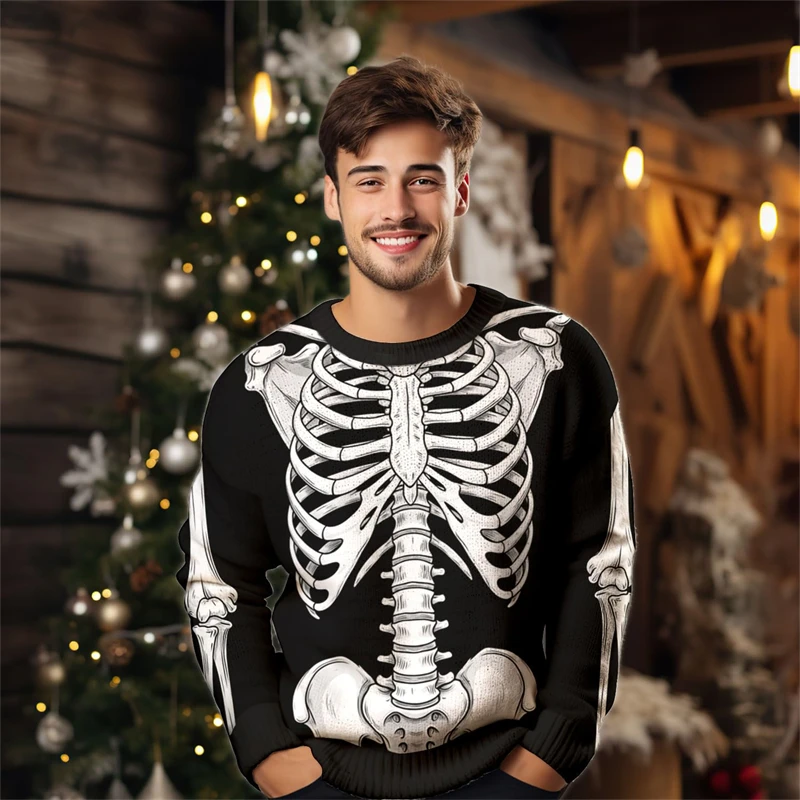 2026 جديد اليقطين الجمجمة نمط هالوين سترة قبيحة للرجال موضة عطلة ارتداء ثلاثية الأبعاد بلوزات مطبوعة فضفاضة تنفس القمم