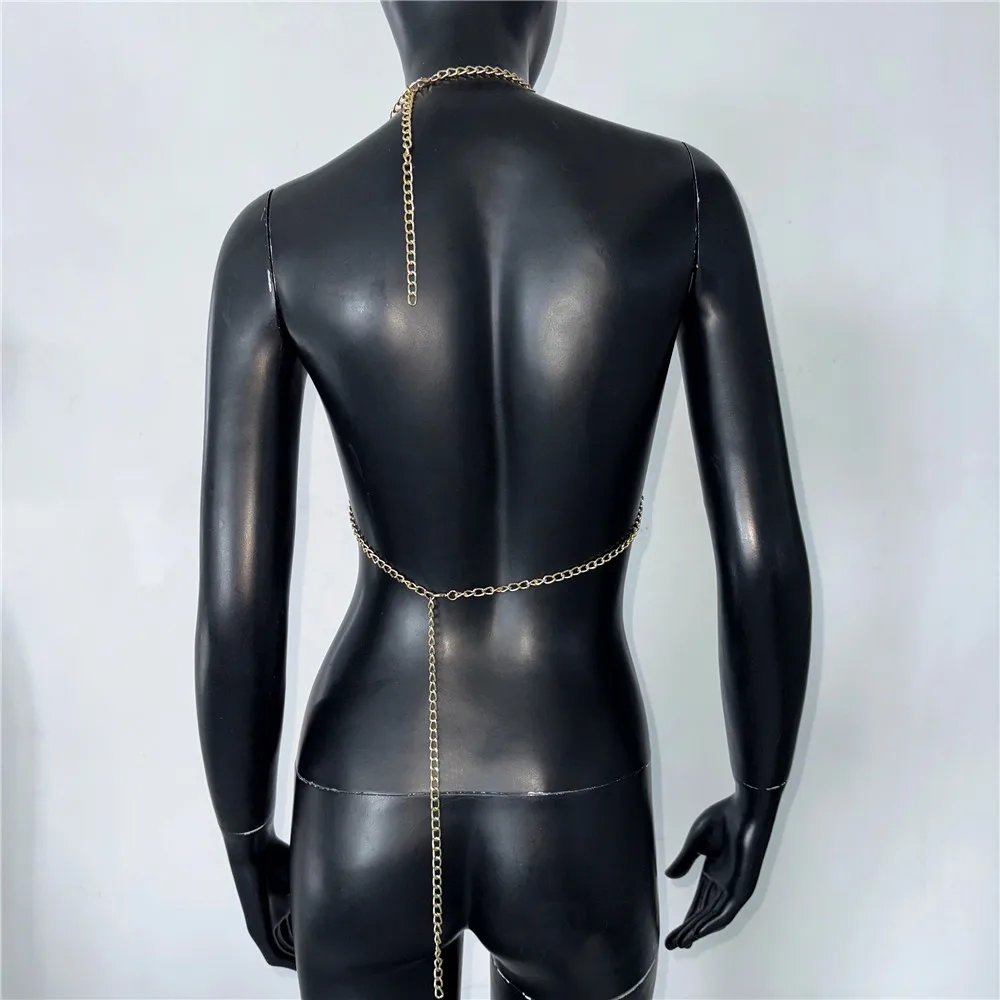 เสื้อครอปสายเดี่ยวซีทรูโชว์หลังเซ็กซี่ประดับโซ่โลหะและพู่สำหรับผู้หญิง เหมาะสำหรับงานเทศกาลดนตรีและงานเรฟ