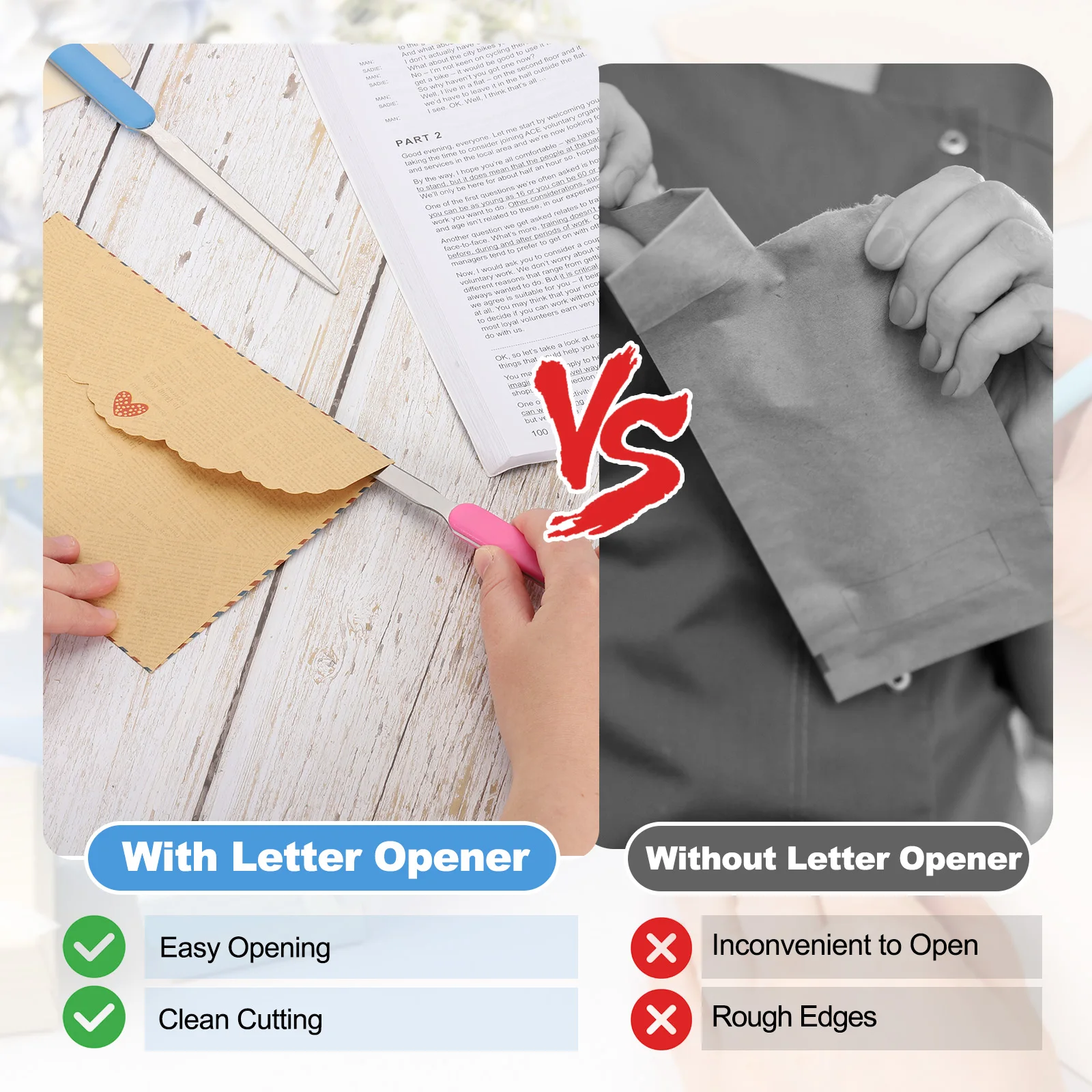 2-8Pcs Letter Opener Stainless Steel Lightweight Handle Envelope Opener Mail Opener Letter Slitter for Package Box Open 4Colors