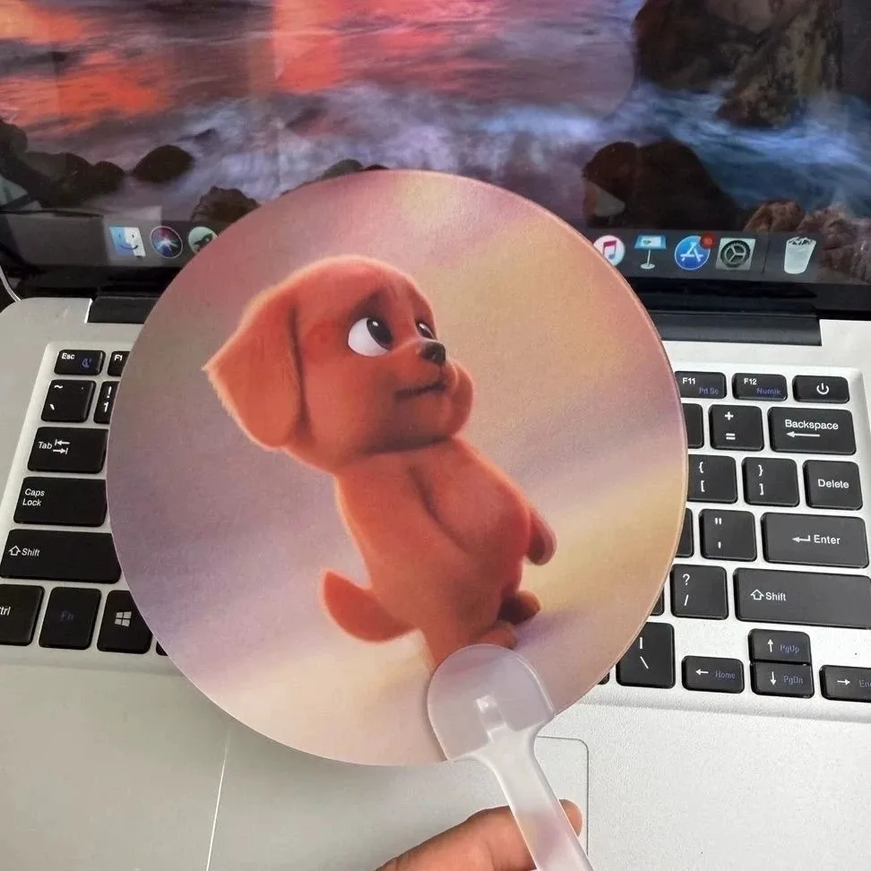 Cute cartoon series hand fans with red puppy 3D flip effect, creative, lovely and portable cooling fans for summer Pack of 10
