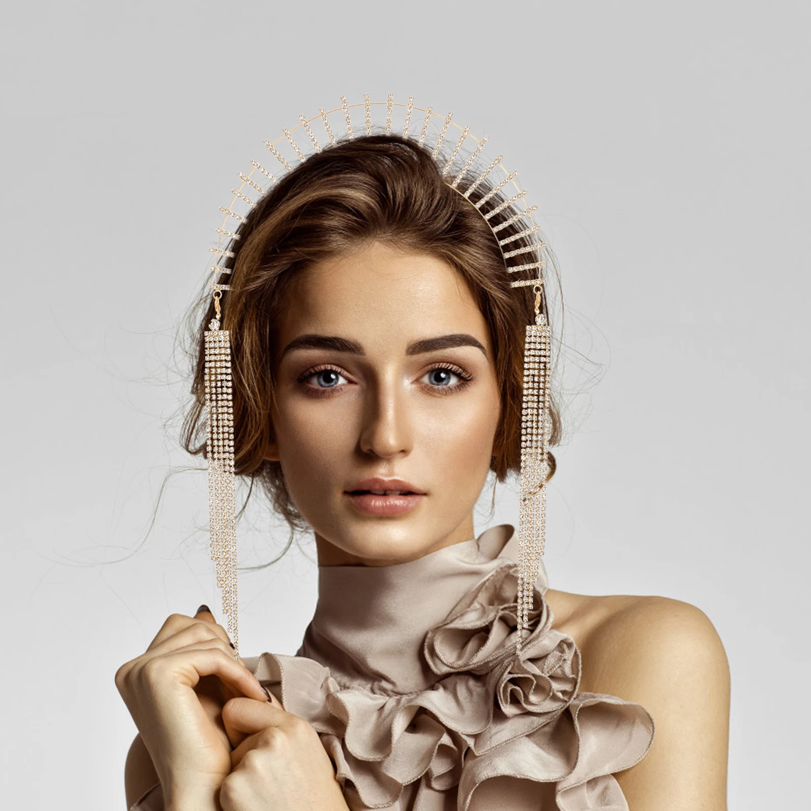 

Rhinestone Headb Hair Chain Stretchable Iron Headwear Accessories Premium Tassel Long Bridal Hair loops Party Wedding Birthday