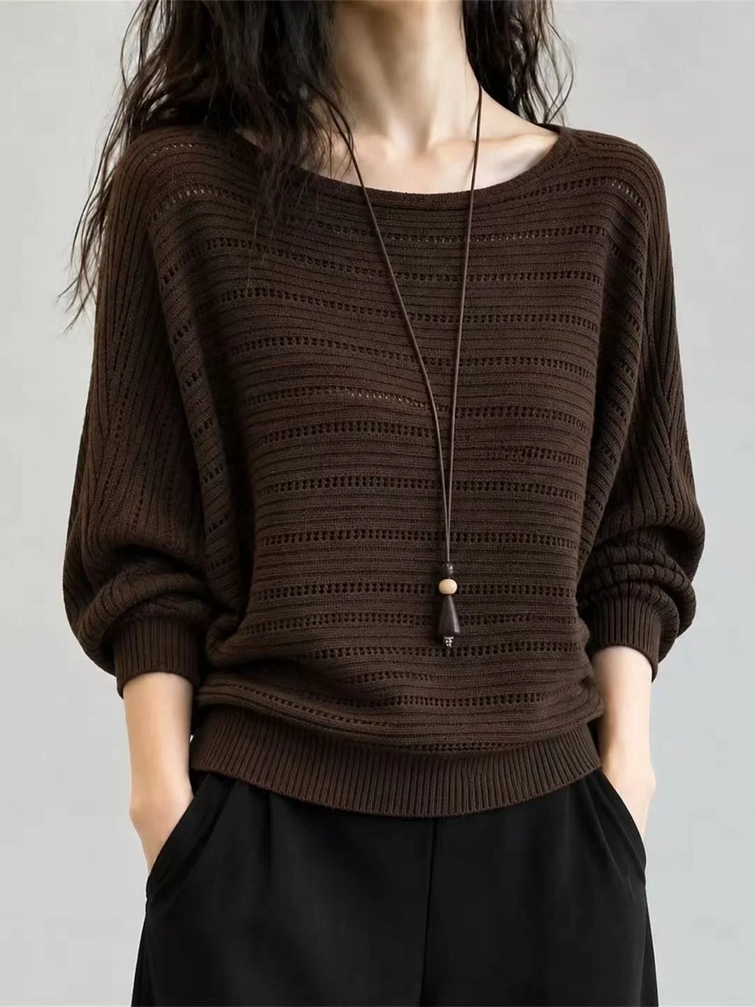 Loose Fit Fashionable round Neck Long Sleeve Knitted Sweater Casual Style Versatile Basic Autumn New Arrival Women's Top