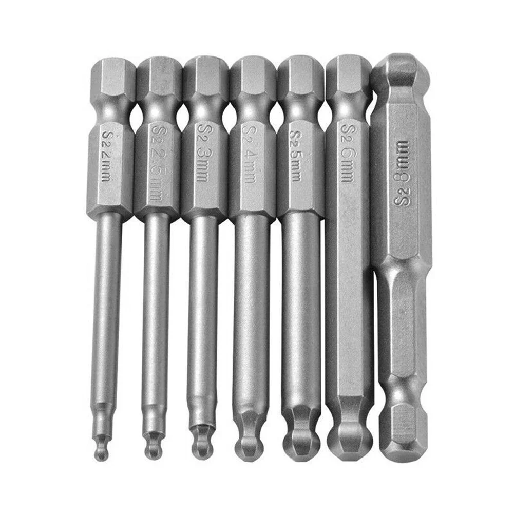 

7 Pcs Ball-point Hexagon Socket Screwdriver Bit Set Total Length 65mm DIY Woodworking 1/4" Hexagon Handle