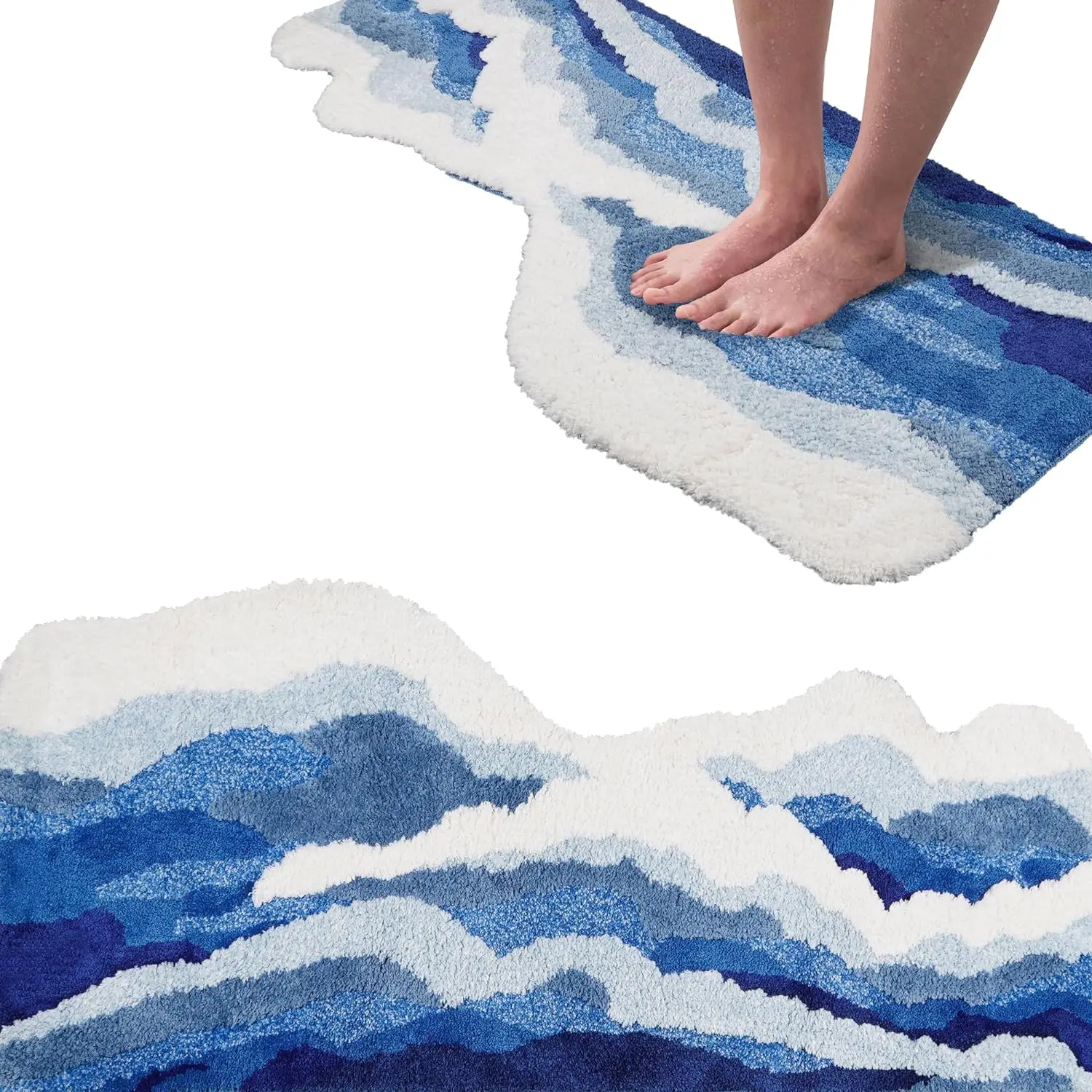 Sofe Comfortable Hand Tufted Rug,Blue Wave Rug, Romantic Carpet Bedroom, Modern Living Room Rug,Sea Ocean Art Rug,Bath Mat